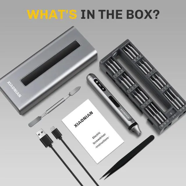 Alt view image 6 of 7 - 52 in 1 Electric Screwdriver Set,XIAONIAN 3.7V Mini Precision Screwdriver Set with 48 S2 Magnetic Bits,USB-C Charging Cable,LED Light,Small Repair Tool Kit for Phone,Watch,Eyeglasses,PC,Camera,Laptop