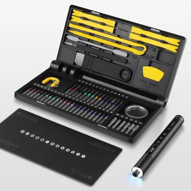 Main image of Small screwdriver set,71 in 1 electric screwdriver cordless with LED light,5 torque settings,MAX 0.6Nm,42 magnetic bit set,Crowbar and tweezers,Pc multi tool kit,Laptop,Phone repair kit