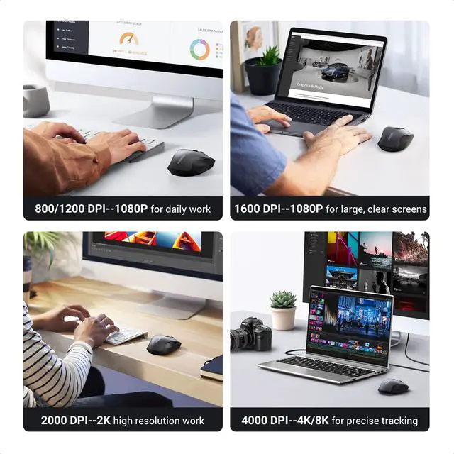 Alt view image 4 of 7 - UGREEN Wireless Mouse 2.4G with USB Receiver, 5-Level 4000 DPI 6 Buttons,18 Months Battery Life Cordless Mouse, Ergonomic Computer Mice for Laptop, Computer, PC, MacBook, Chromebook Black