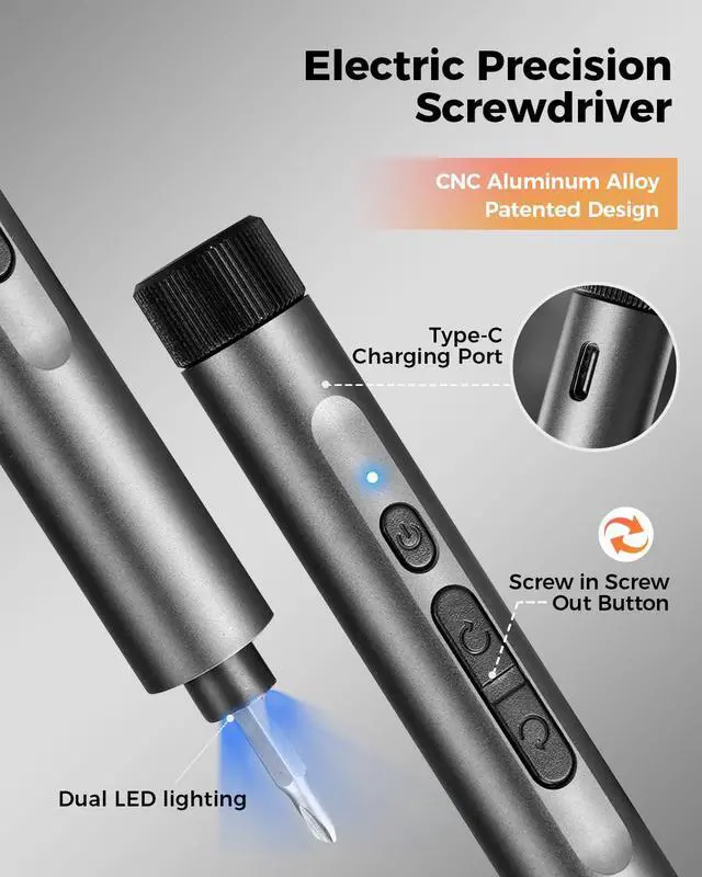 Alt view image 6 of 7 - VMAN Electric Screwdriver Kit, 138 in 1 Precision Electric Screwdriver, 120 S2 Metal Magnetic Bits, LED Light, 3.7V Rated Voltage, Repair Tool Kit for Phone Watch Camera Laptop PC,Grey