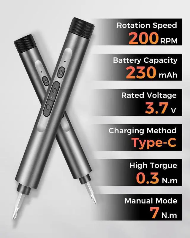 Alt view image 7 of 7 - VMAN Electric Screwdriver Kit, 138 in 1 Precision Electric Screwdriver, 120 S2 Metal Magnetic Bits, LED Light, 3.7V Rated Voltage, Repair Tool Kit for Phone Watch Camera Laptop PC,Grey