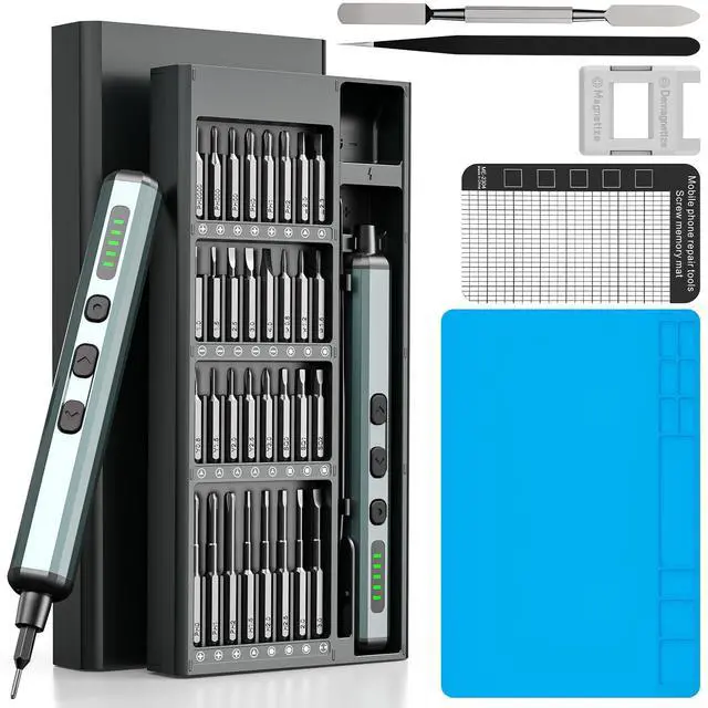 Main image of Daxiongmao Mini Electric Screwdriver, 70-in-1 Small Cordless Screwdriver 64 S2 Precision Bits, 5 Torque Settings, 4 LED Lights, Ideal Repair Tool Kit for Camera, Laptop, PC and Electronics