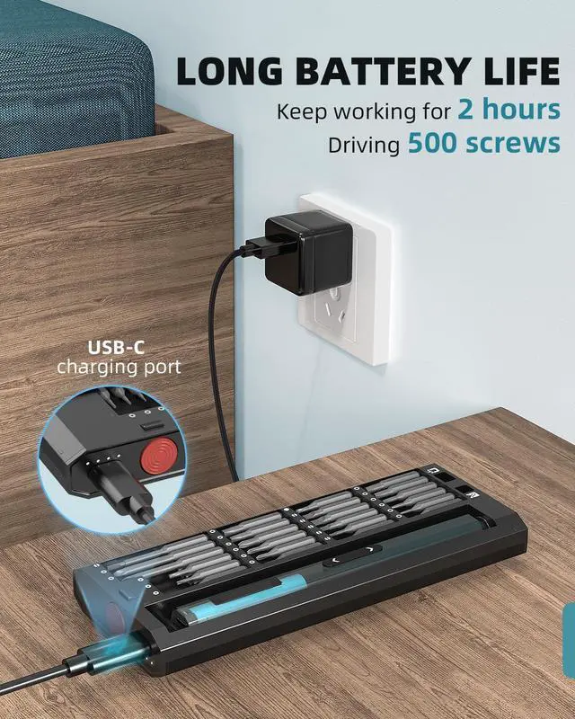 Alt view image 4 of 7 - Mini Electric Screwdriver with Display, Precision Electric Screwdriver with 5 Torque Settings, 48pcs S2 Magnetic Bits, LED Light,Electric Screwdriver Cordless for Electronics Phone Camera Laptop Watch