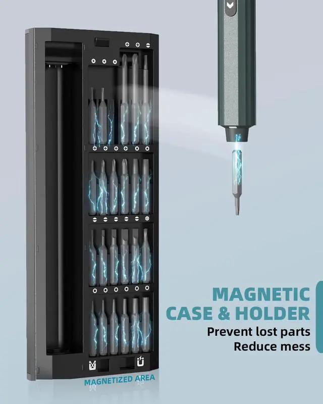 Alt view image 6 of 7 - Mini Electric Screwdriver with Display, Precision Electric Screwdriver with 5 Torque Settings, 48pcs S2 Magnetic Bits, LED Light,Electric Screwdriver Cordless for Electronics Phone Camera Laptop Watch