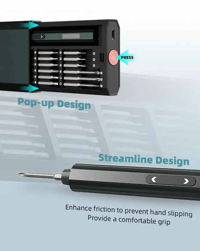 Alt view image 7 of 7 - Mini Electric Screwdriver with Display, Precision Electric Screwdriver with 5 Torque Settings, 48pcs S2 Magnetic Bits, LED Light,Electric Screwdriver Cordless for Electronics Phone Camera Laptop Watch