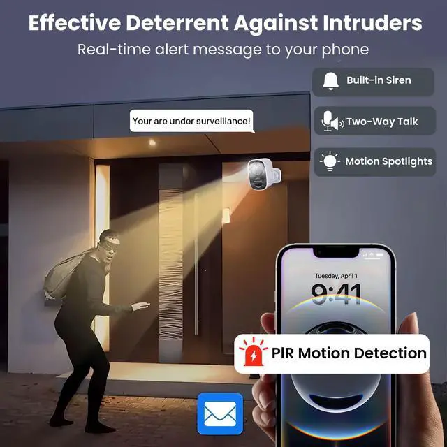 Alt view image 7 of 7 - 2026 Upgraded 2K Security Cameras Wireless Outdoor, Free Cloud Storage, 1-6 Months Battery Life, Waterproof, 2-Way Talk, AI Motion Detection Spotlight Siren Alarm Cameras for Home Security