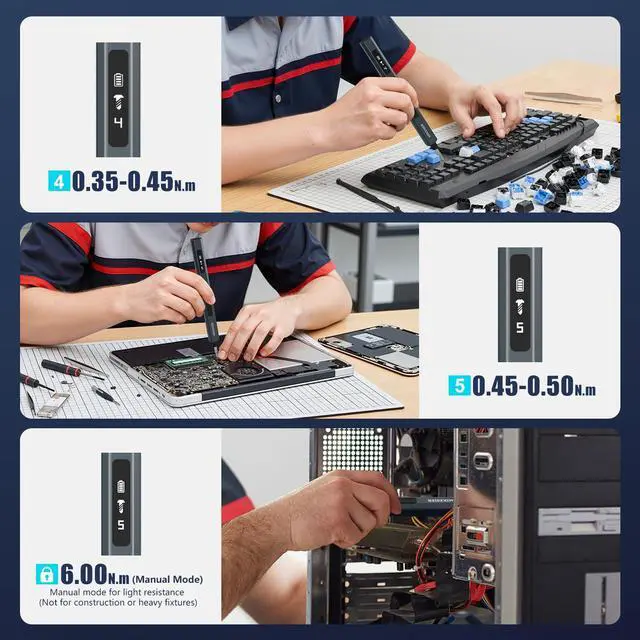 Alt view image 3 of 7 - 3.7V Mini Electric Screwdriver, Precision Screwdriver Set, Cordless Electric Screwdriver Kit with Digital Display, 5 Torque Levels, 64 Magnetic Bits, Compact Repair Tool Kit for Electronics