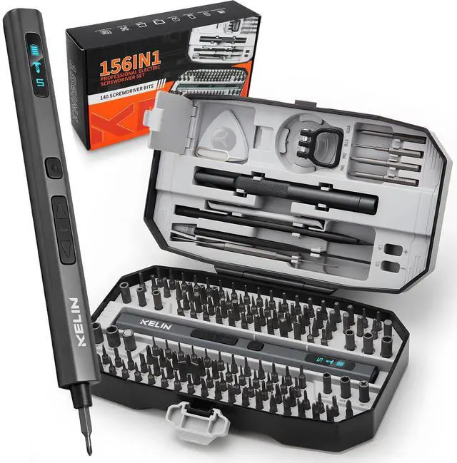 Main image of KELIN 156 in 1 Electric Screwdriver, Precision Power Screwdriver Set, 5 Torque Levels140 S2 Steel Magnetic Bits, Gifts for Men, Magnetic Repair Tool Kit for iPhone, PC, Laptop, PS4 PS5, Xbox, Watch