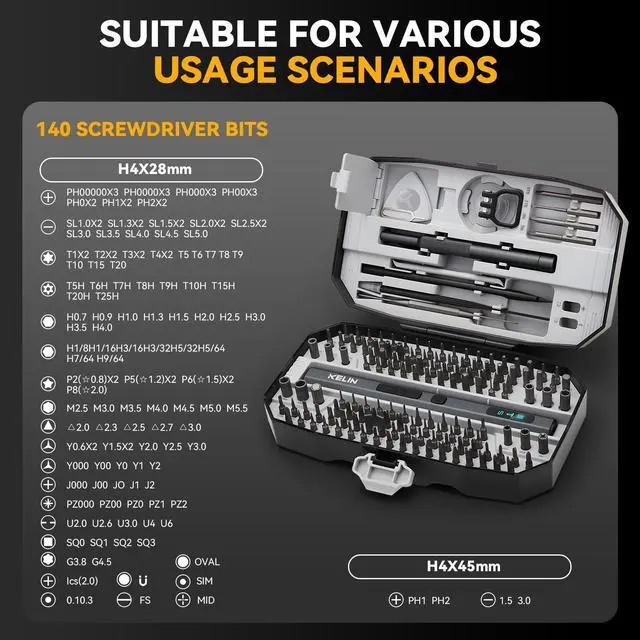 Alt view image 4 of 7 - KELIN 156 in 1 Electric Screwdriver, Precision Power Screwdriver Set, 5 Torque Levels140 S2 Steel Magnetic Bits, Gifts for Men, Magnetic Repair Tool Kit for iPhone, PC, Laptop, PS4 PS5, Xbox, Watch