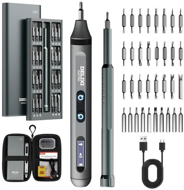 Main image of Treevian 3.7V Electric Screwdriver Kit, 48-in-1 Dual-Head Precision Screwdriver Set with Manual and 170 RPM Electric Screwdriver, USB Rechargeable, Ideal for Precision Electronics Repair