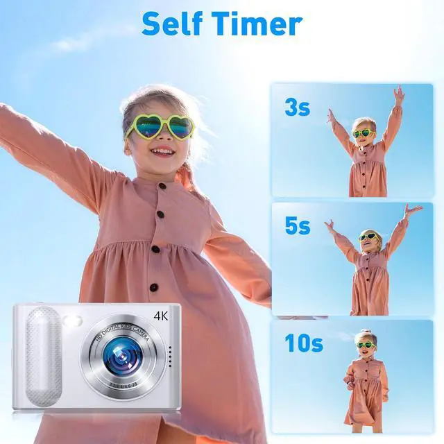 Alt view image 4 of 7 - Digital Camera, 48MP Kids Camera 1080P Dual Lens Cmopact Camera with Fill Light, Portable Camera with 32GB SD Card, Small Digital Camera for Kids Teens Boys and Girls(Sliver
