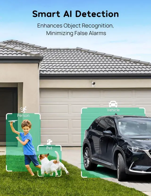 Alt view image 3 of 7 - Security Cameras Outdoor, Wired 2K Wi-Fi Cameras for Home Security, 2.4G Indoor Camera, Human/Pet AI Detection, Color Night Vision, 2-Way Audio, Support Cloud/128G SD Card Storage