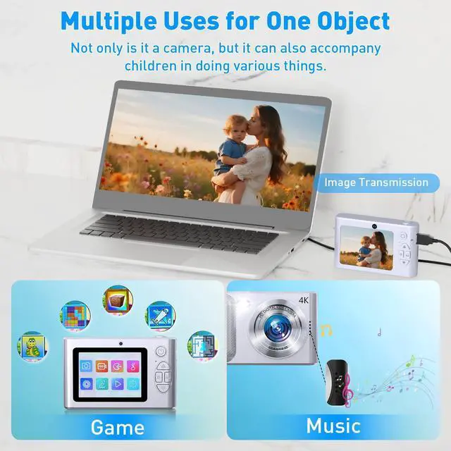 Alt view image 7 of 7 - Digital Camera, 48MP Kids Camera 1080P Dual Lens Cmopact Camera with Fill Light, Portable Camera with 32GB SD Card, Small Digital Camera for Kids Teens Boys and Girls(Sliver