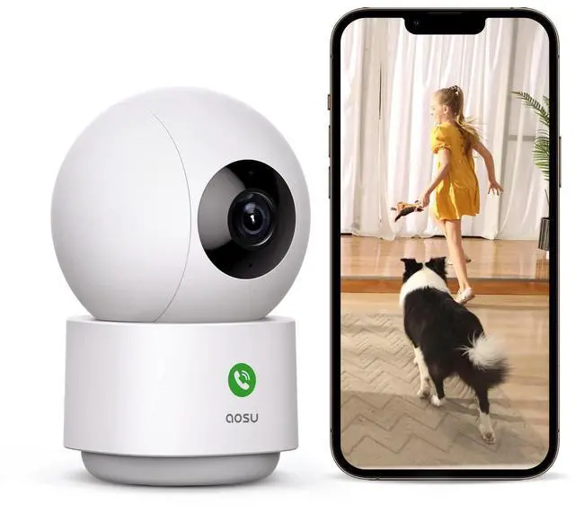 Main image of 2K Security Camera Indoor, Baby Monitor Pet Camera 360-Degree for Home Security with 2.4 GHz Wi-Fi Router, One-Touch Call, Smart Motion Tracking, IR Night Vision, Compatible with Alexa