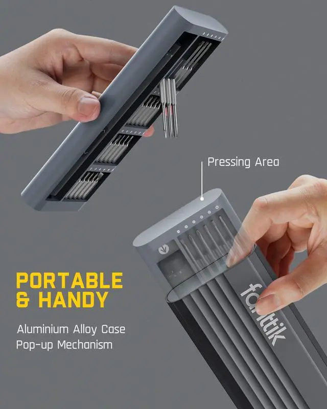 Alt view image 4 of 7 - Fanttik E1 Pro Mini Electric Screwdriver, Precision Screwdriver Set with LED Light, 24 Magnetic Bits, Max. 3 N.m, Magnetic Storage, 5/32''Hex, Repair Tool Set for Phone Camera Laptop Watch