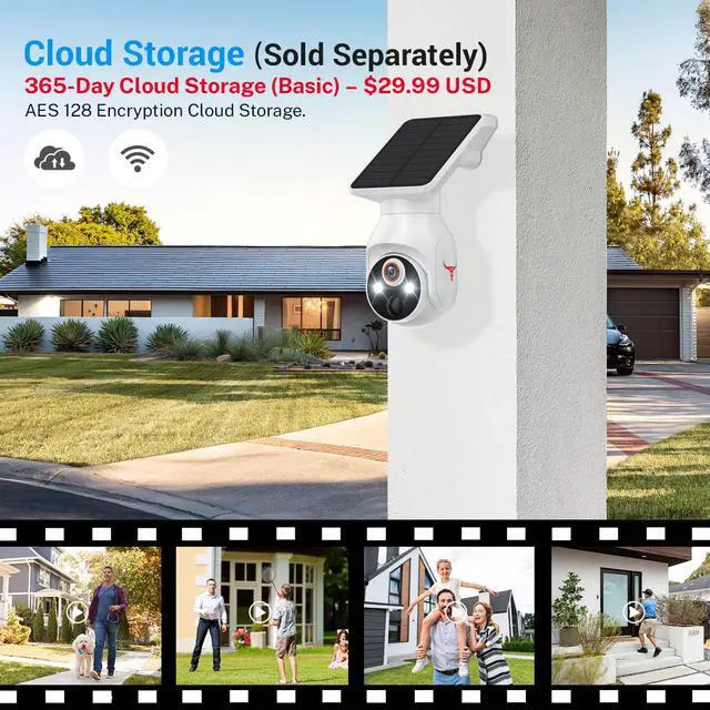 Alt view image 6 of 7 - 1080p Security Camera Wireless with Solar Panel, AI Human Detection, 2-Way Audio, Color Night Vision, 2.4G WiFi Only, Cloud Storage (Sold Separately), Indoor/Outdoor Surveillance Bullet Cam (WiFi)