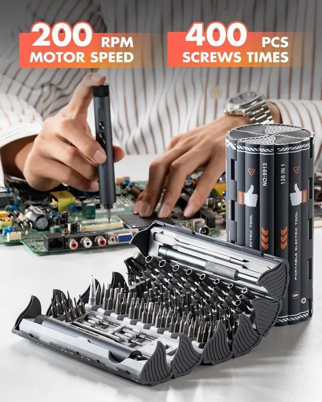 Alt view image 5 of 7 - VMAN Electric Screwdriver Kit, 138 in 1 Precision Electric Screwdriver, 120 S2 Metal Magnetic Bits, LED Light, 3.7V Rated Voltage, Repair Tool Kit for Phone Watch Camera Laptop PC,Grey