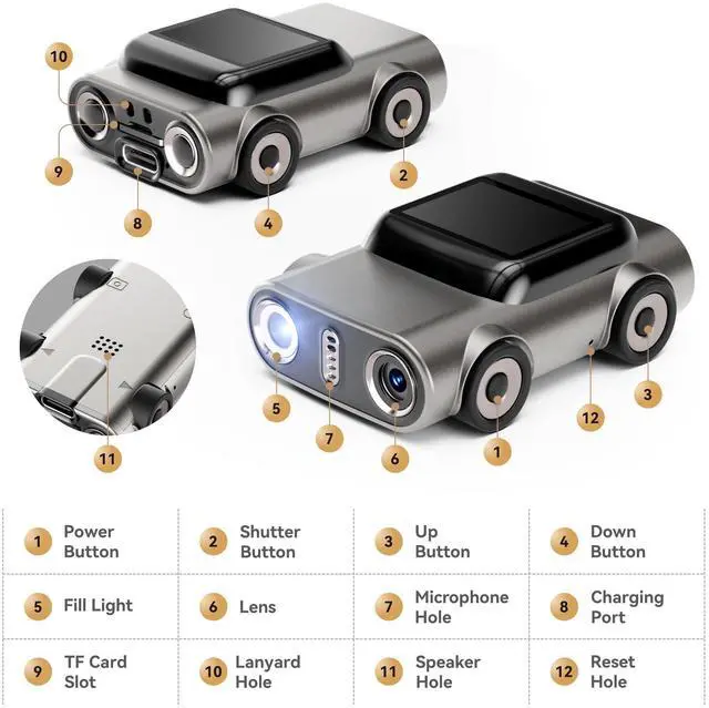 Alt view image 6 of 6 - Mini Keychain Digital Camera:4K Digital Car Shape Tiny Camera with 32GB Card, 64MP Pocket Video Camera, 1" HD Display, 400mAh Battery Portable Small Cameras with Elegant Gift Box for Travel,Kids,Gifts