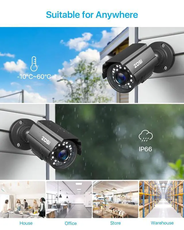 Alt view image 4 of 7 - ZOSI 1080P HD TVI Security Camera for Home Office Surveillance CCTV System, 2MP Outdoor Indoor Weatherproof Bullet BNC Camera with Metal Housing, Night Vision, for 1080P/5MP/4K HD-TVI Analog DVR