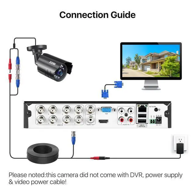 Alt view image 7 of 7 - ZOSI 1080P HD TVI Security Camera for Home Office Surveillance CCTV System, 2MP Outdoor Indoor Weatherproof Bullet BNC Camera with Metal Housing, Night Vision, for 1080P/5MP/4K HD-TVI Analog DVR