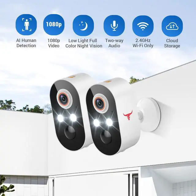 Alt view image 7 of 7 - BoilNano 1080P Security Camera Wireless Outdoor with 2-Way Talk for Home Security, Low Light Night Vision, PIR Motion Detection, Cloud Storage, Live View Bullet Surveillance Cam (2 Pack)