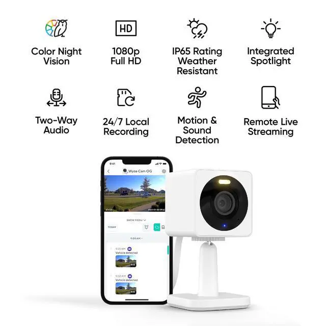 Alt view image 2 of 7 - Cam OG Indoor/Outdoor 1080p Wi-Fi Smart Home Security Camera with Color Night Vision, Built-in Spotlight, Motion Detection, 2-Way Audio, Compatible with Alexa & Google, White, Free Expert Setup