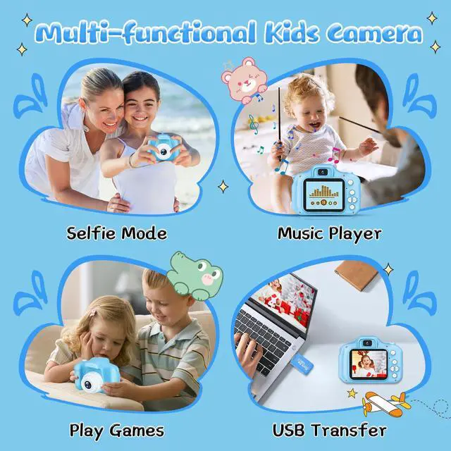 Alt view image 7 of 7 - Kids Camera for Boys and Girls, GPOSY Digital Camera for Kids, Toddler Camera Christmas Birthday Toy Gifts for Kids Age 3 4 5 6 7 8 9 10 with 32GB SD Card, Video Recorder 1080P HD(Blue)