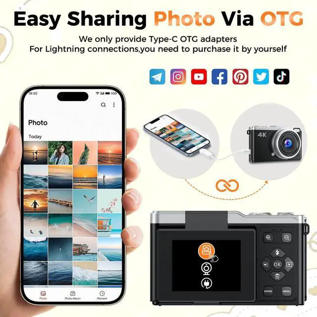 Alt view image 2 of 7 - MaxMango Digital Camera for Photography, 64MP & 2.4 Vlogging Camera for YouTube,180° Flip Screen Point and Shoot Digital Cameras with 16GB SD Card for Teenager Adult Beginner