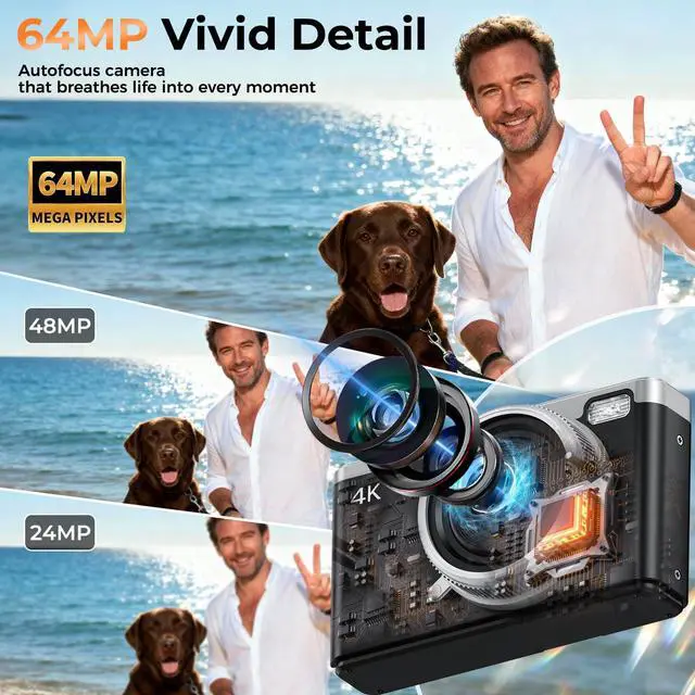 Alt view image 5 of 7 - MaxMango Digital Camera for Photography, 64MP & 2.4 Vlogging Camera for YouTube,180° Flip Screen Point and Shoot Digital Cameras with 16GB SD Card for Teenager Adult Beginner