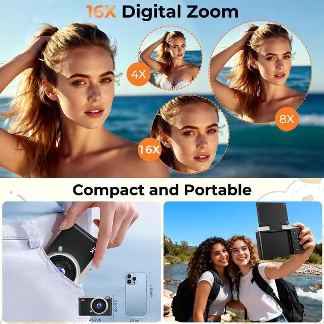 Alt view image 6 of 7 - MaxMango Digital Camera for Photography, 64MP & 2.4 Vlogging Camera for YouTube,180° Flip Screen Point and Shoot Digital Cameras with 16GB SD Card for Teenager Adult Beginner