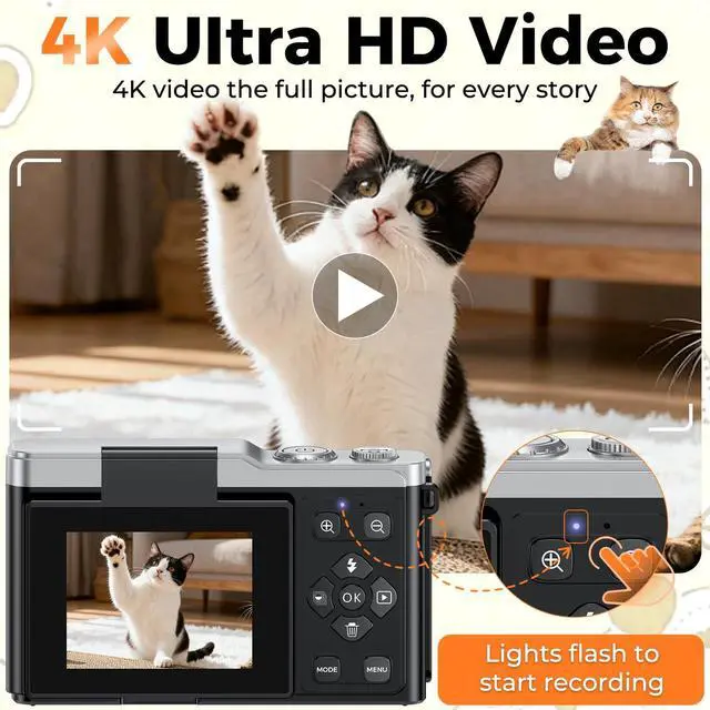 Alt view image 4 of 7 - MaxMango Digital Camera for Photography, 64MP & 2.4 Vlogging Camera for YouTube,180° Flip Screen Point and Shoot Digital Cameras with 16GB SD Card for Teenager Adult Beginner