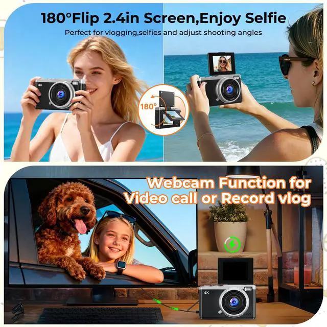 Alt view image 7 of 7 - MaxMango Digital Camera for Photography, 64MP & 2.4 Vlogging Camera for YouTube,180° Flip Screen Point and Shoot Digital Cameras with 16GB SD Card for Teenager Adult Beginner