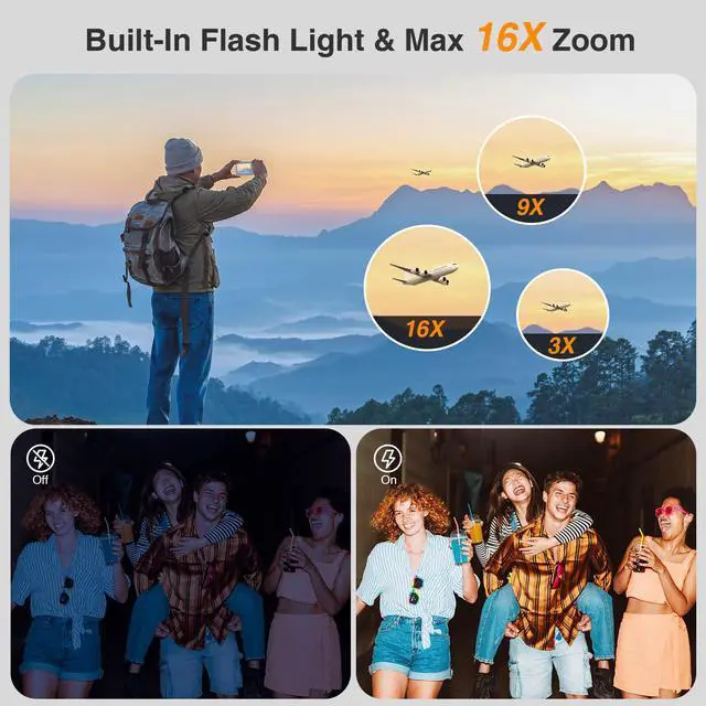 Alt view image 3 of 7 - 4K Digital Camera for Kids Ages 7-12, 64MP Point and Shoot Digital Camera for Vlogging with 32GB SD Card, Autofocus 18X Zoom Compact Portable Camera for Boys Girls Teens Adult Beginners, 2 Batteries