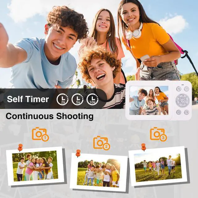 Alt view image 4 of 7 - 4K Digital Camera for Kids Ages 7-12, 64MP Point and Shoot Digital Camera for Vlogging with 32GB SD Card, Autofocus 18X Zoom Compact Portable Camera for Boys Girls Teens Adult Beginners, 2 Batteries