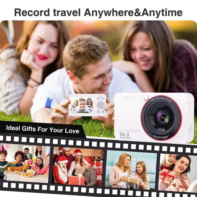 Alt view image 7 of 7 - 4K Digital Camera for Kids Ages 7-12, 64MP Point and Shoot Digital Camera for Vlogging with 32GB SD Card, Autofocus 18X Zoom Compact Portable Camera for Boys Girls Teens Adult Beginners, 2 Batteries