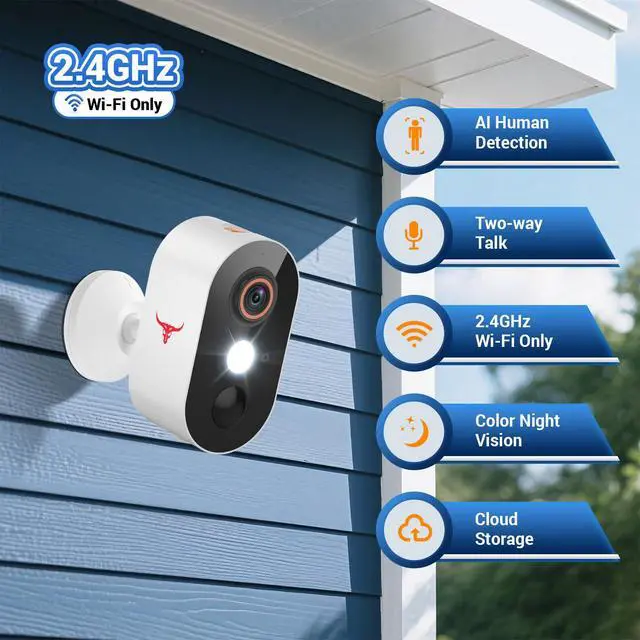 Alt view image 3 of 7 - TrendBuzz 1080P Wireless Security Camera with AI Human Detection, Color Night Vision, PIR Motion Detection, Two-Way Talk, Cloud Service, 2.4G Wi-Fi, Battery Powered, Outdoor Surveillance Bullet Cam