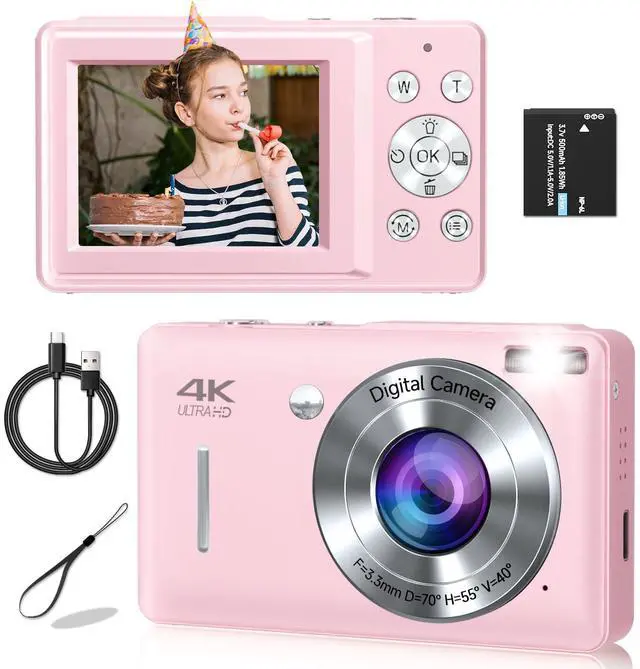 Main image of Digital Camera, 44MP Compact Camera, FHD 1080P Point and Shoot Digital Cameras with 16X Zoom, Face Detect, Smile Capture, Anti Shake, for Boys Girls Teens Gifts (Pink)