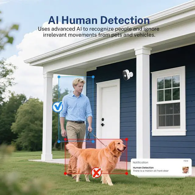 Alt view image 4 of 7 - TrendBuzz 1080P Wireless Security Camera with AI Human Detection, Color Night Vision, PIR Motion Detection, Two-Way Talk, Cloud Service, 2.4G Wi-Fi, Battery Powered, Outdoor Surveillance Bullet Cam