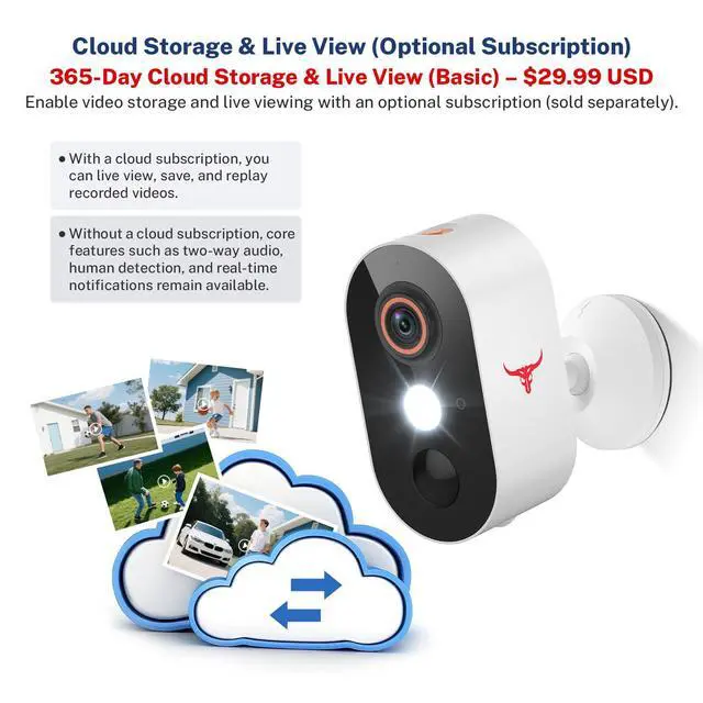 Alt view image 7 of 7 - TrendBuzz 1080P Wireless Security Camera with AI Human Detection, Color Night Vision, PIR Motion Detection, Two-Way Talk, Cloud Service, 2.4G Wi-Fi, Battery Powered, Outdoor Surveillance Bullet Cam