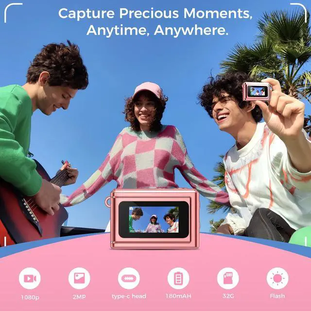 Alt view image 2 of 7 - HOTU Mini Keychain Digital Camera, Y2K Pocket-Size Mini Camera, 2MP 1080P Small Camera with 32GB Card, Video Recorder with Long Battery Life for Travel, Party and Vlog (Rose Gold)