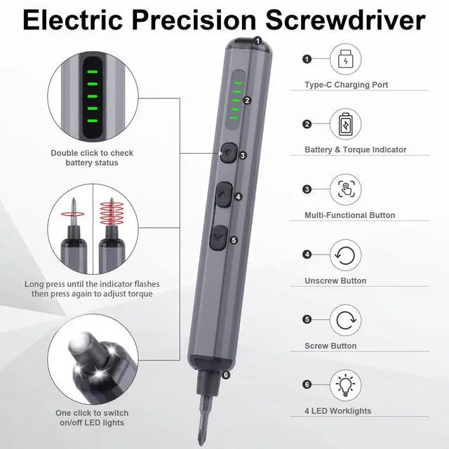 Alt view image 2 of 7 - Mini Electric Screwdriver Set, 69 in 1 Small Electric Precision Screwdriver Set - 64 S2 Magnetic Bits, 5 Torque Settings, 4 LED Lights, Mini Electric Screwdriver Repair Kit for Computer Campera Phone