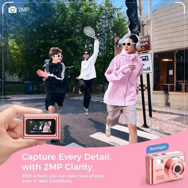 Alt view image 3 of 7 - HOTU Mini Keychain Digital Camera, Y2K Pocket-Size Mini Camera, 2MP 1080P Small Camera with 32GB Card, Video Recorder with Long Battery Life for Travel, Party and Vlog (Rose Gold)