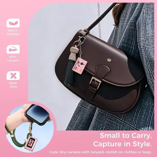 Alt view image 6 of 7 - HOTU Mini Keychain Digital Camera, Y2K Pocket-Size Mini Camera, 2MP 1080P Small Camera with 32GB Card, Video Recorder with Long Battery Life for Travel, Party and Vlog (Rose Gold)
