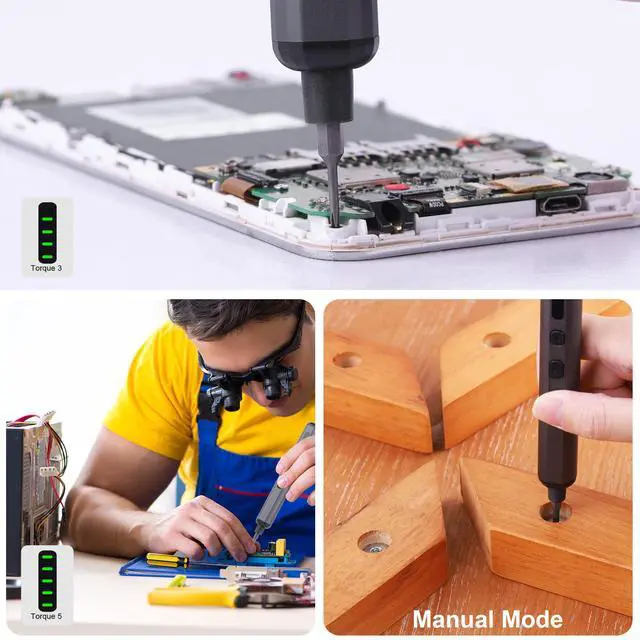 Alt view image 5 of 7 - Mini Electric Screwdriver Set, 69 in 1 Small Electric Precision Screwdriver Set - 64 S2 Magnetic Bits, 5 Torque Settings, 4 LED Lights, Mini Electric Screwdriver Repair Kit for Computer Campera Phone