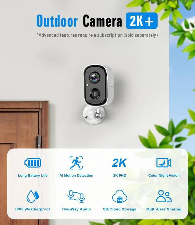 Alt view image 2 of 7 - Security Cameras Wireless Outdoor, 2K Cameras for Home Security with Color Night Vision, SD/Cloud Storage,Longer Battery Life, Weatherproof, AI Motion Detection, Spotlight Siren Alarm