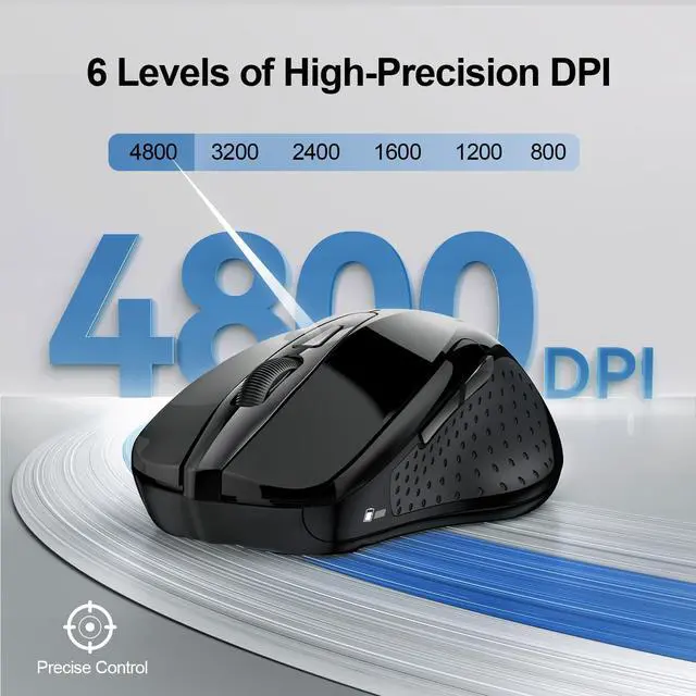 Alt view image 4 of 7 - TECKNET Wireless Mouse (2.4G & BT5.0/3.0) Silent 4800 DPI Computer USB A & Bluetooth Mouse 6 Buttons, Wide Compatibility - Black