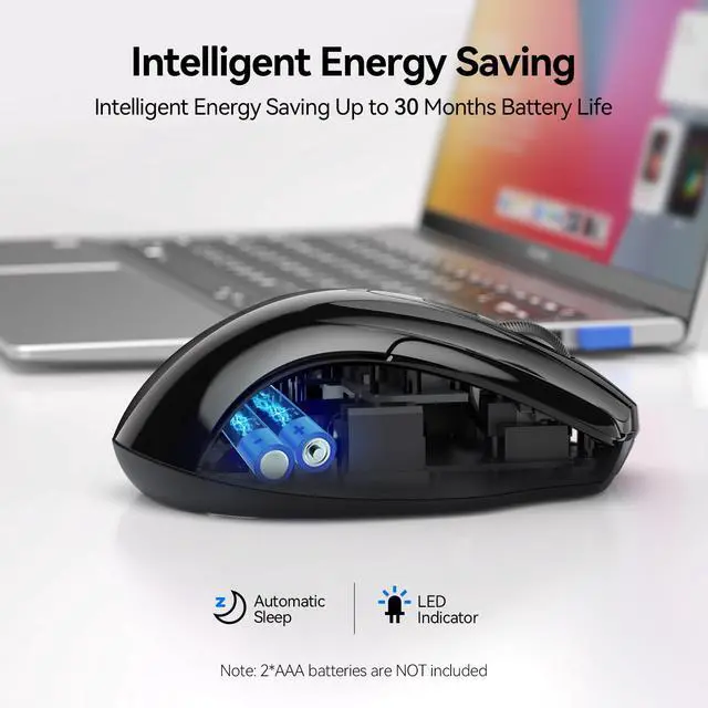 Alt view image 6 of 7 - TECKNET Wireless Mouse (2.4G & BT5.0/3.0) Silent 4800 DPI Computer USB A & Bluetooth Mouse 6 Buttons, Wide Compatibility - Black