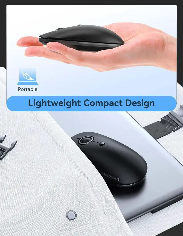 Alt view image 3 of 7 - TECKNET Computer Mouse, 2.4Ghz Silent USB-A Wireless Mouse, 4800 DPI Ambidextrous Quiet Click for Travel, Slim Portable Wireless Mice Compatible with PC Laptop MacBook (Black & Grey)