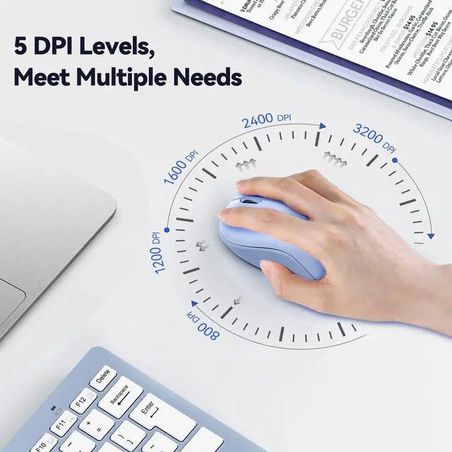 Alt view image 4 of 7 - TECKNET Wireless Mouse for Laptop, 2.4G Silent Computer Mouse Quiet Click with 5 DPI Levels,Contoured Grip,Small Portable 30 Months Battery Cordless Mice for PC, Chromebook, Mac - Light Blue