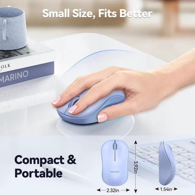 Alt view image 3 of 7 - TECKNET Wireless Mouse for Laptop, 2.4G Silent Computer Mouse Quiet Click with 5 DPI Levels,Contoured Grip,Small Portable 30 Months Battery Cordless Mice for PC, Chromebook, Mac - Light Blue